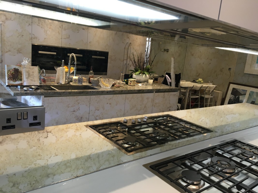 Mirror glass splashback in Waterloo luxury kitchen